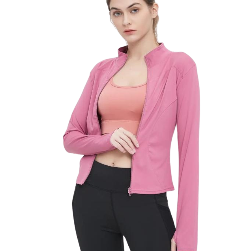 Long Sleeve Fitted Jacket With Zip Closure