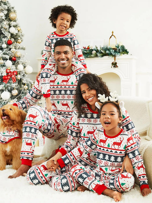 Christmas Family Matching Reindeer Print Long Sleeves Pajama Set