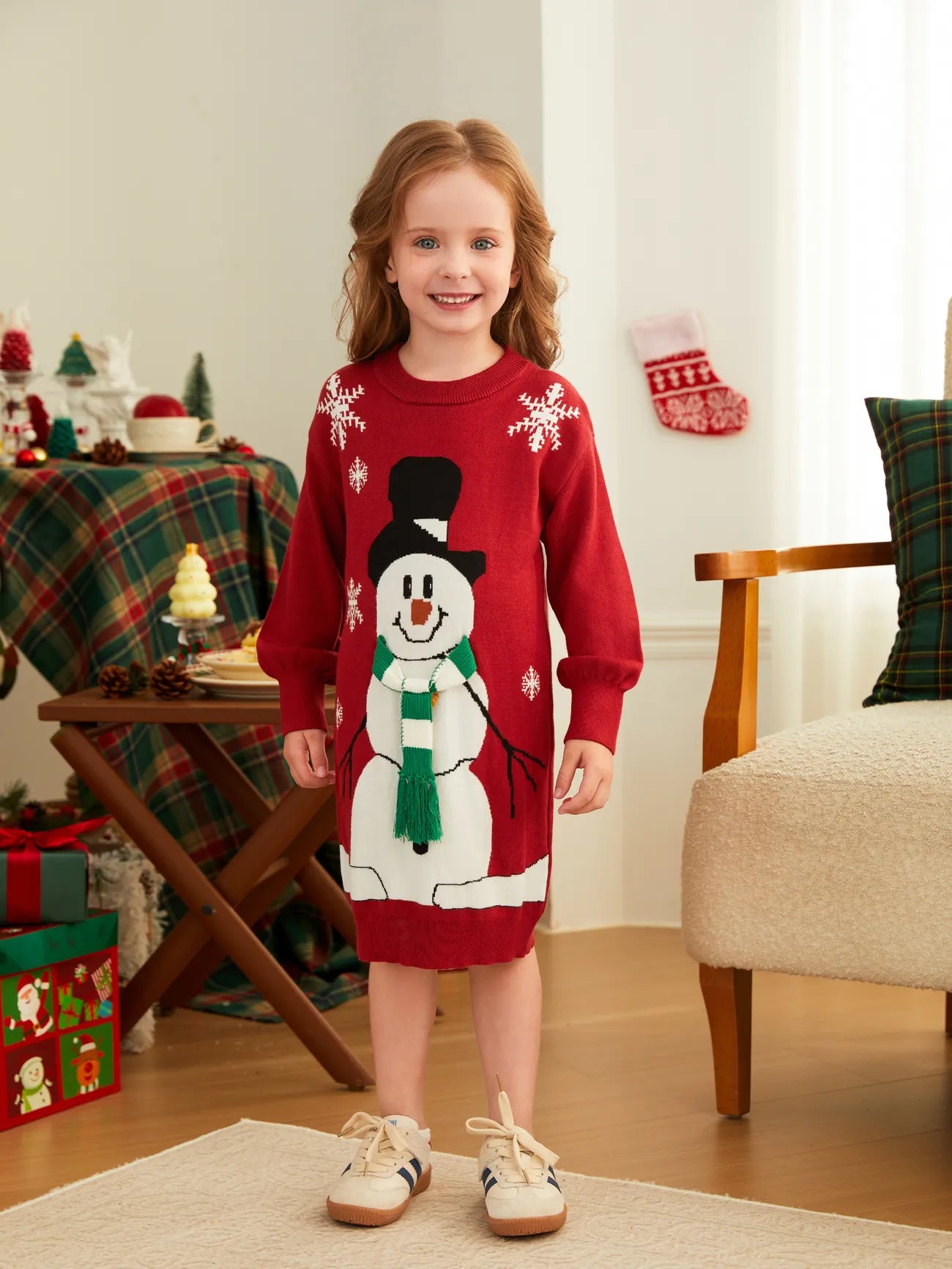 Family Matching Christmas Snowman Sweater Set With 3D Scarf Design