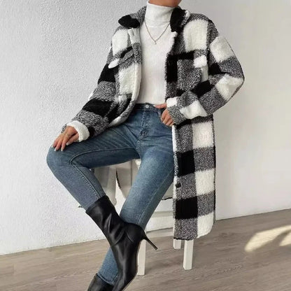 Oversized Button Up Plaid Coat