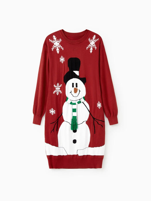 Family Matching Christmas Snowman Sweater Set With 3D Scarf Design