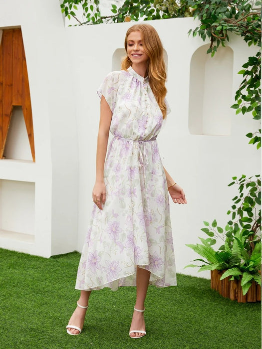 Short Sleeve Wrap Ruffle Floral Maxi Dress