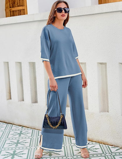 2 Piece Pullover Short Sleeve Lounge Knit Set