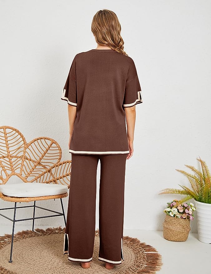 2 Piece Pullover Short Sleeve Lounge Knit Set