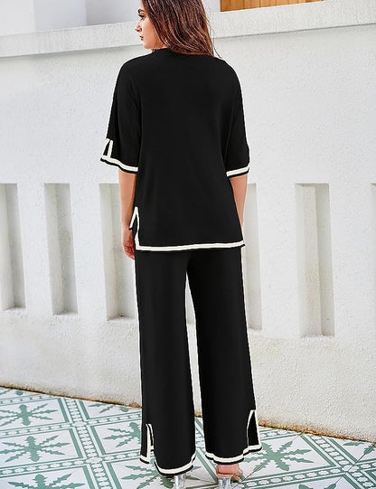 2 Piece Pullover Short Sleeve Lounge Knit Set