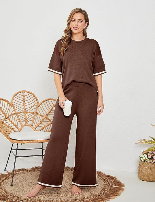 2 Piece Pullover Short Sleeve Lounge Knit Set