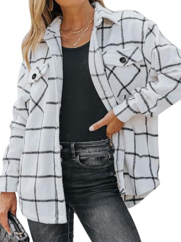 Women Plaid Pattern Jacket With Collared Design