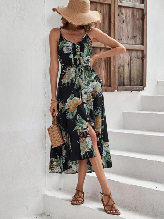 Spaghetti Strap Printed Midi Dress