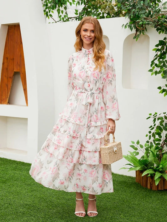 Long Sleeve Wrap Ruffle Floral Maxi Dress