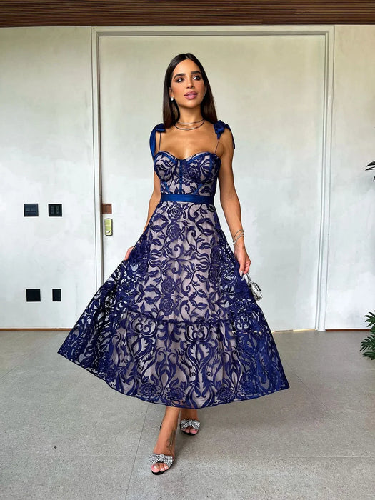 Hera Black & Blue Printed Sleeveless Midi Dress