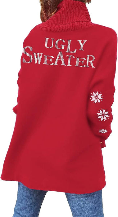 Printed Oversized Turtleneck Sweater Top