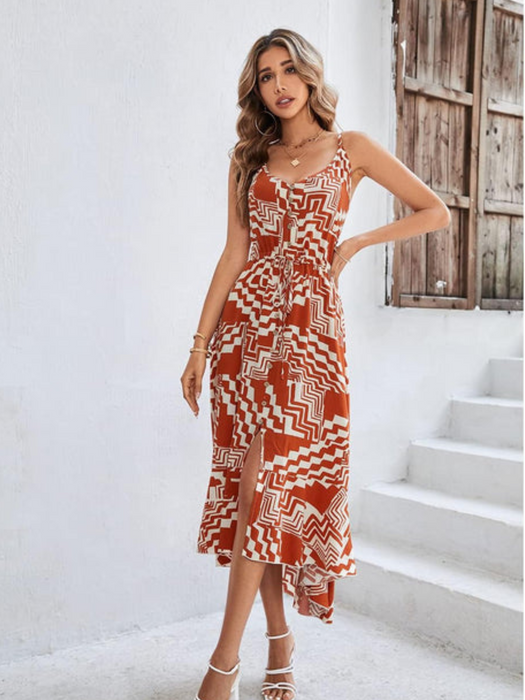 Spaghetti Strap Printed Midi Dress