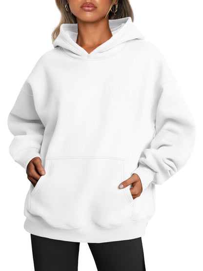 Plain Long Sleeve Fleece Hoodie For Woman