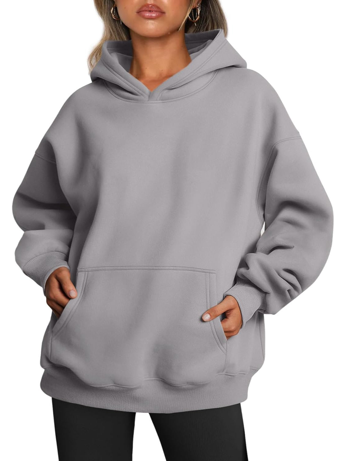 Plain Long Sleeve Fleece Hoodie For Woman