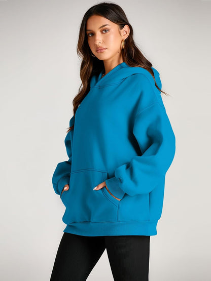 Plain Long Sleeve Fleece Hoodie For Woman