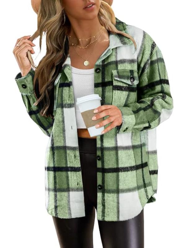 Women Plaid Pattern Button Down Jacket