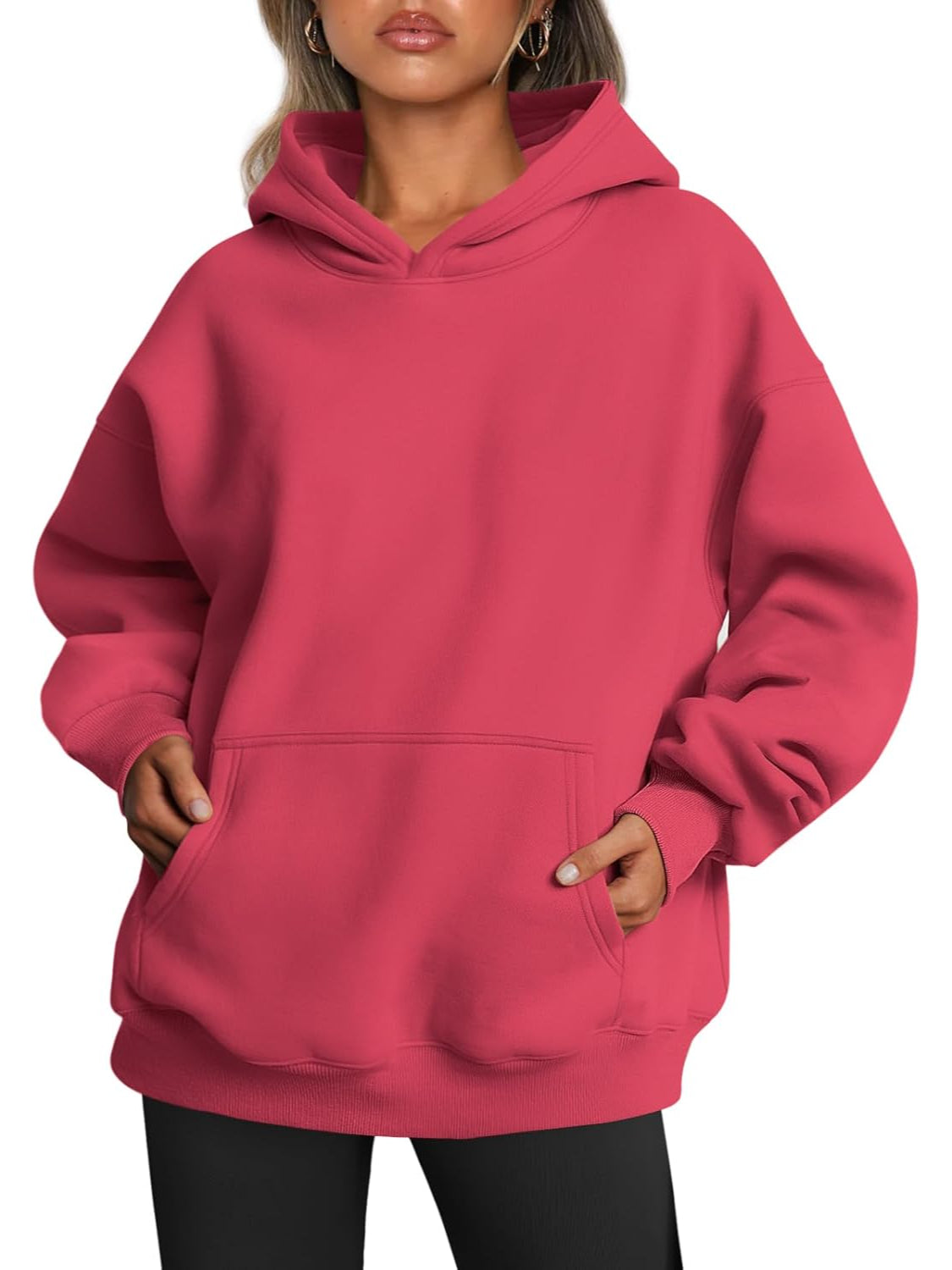 Plain Long Sleeve Fleece Hoodie For Woman