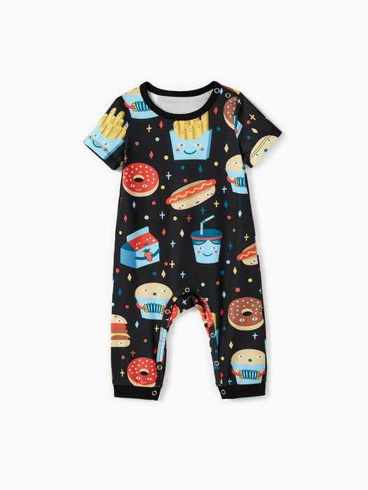 Family Matching Allover Cartoon Snack Graphics Shorts Sets