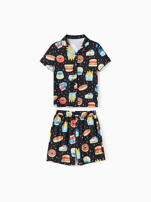 Family Matching Allover Cartoon Snack Graphics Shorts Sets