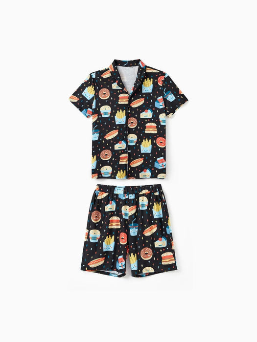 Family Matching Allover Cartoon Snack Graphics Shorts Sets