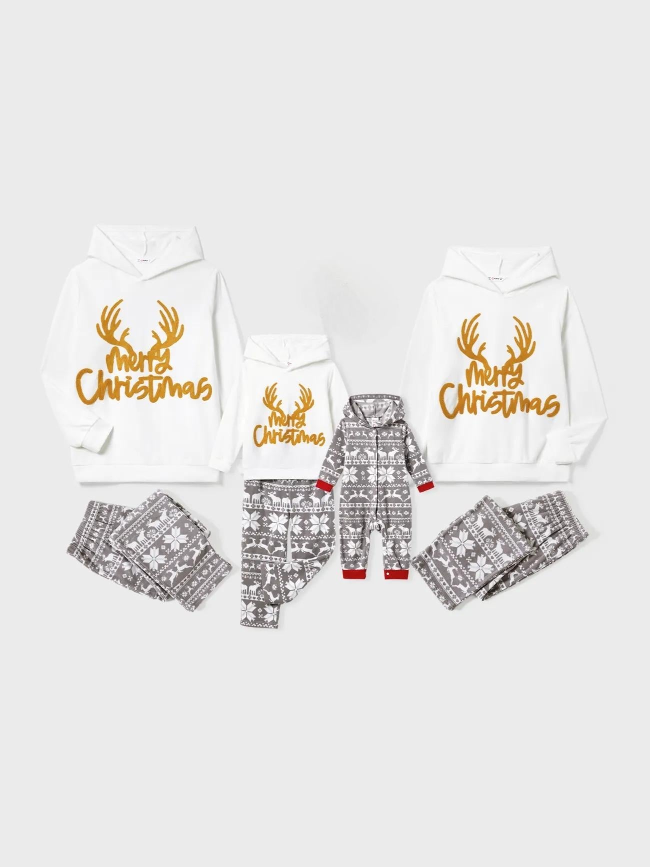 Christmas Family Matching Letters Embroidered Hooded Pajama Set