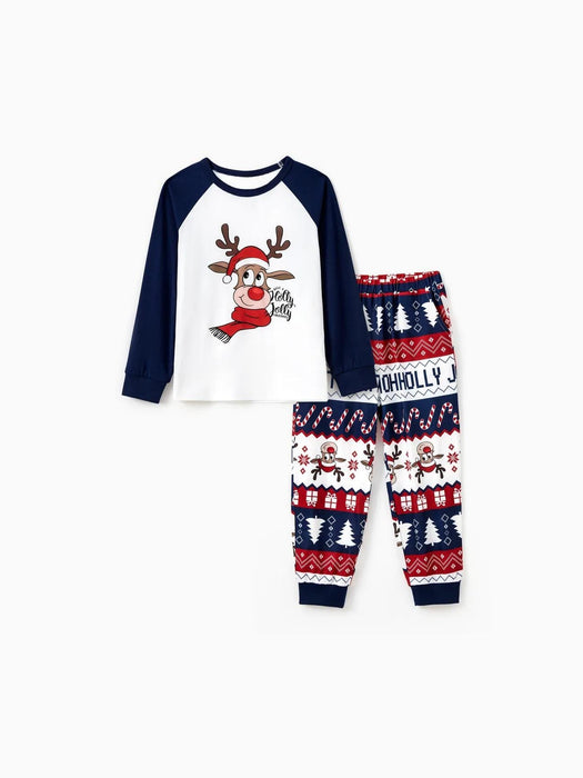 Printed Family Christmas Pajama Set With Reindeer Graphics And Pockets