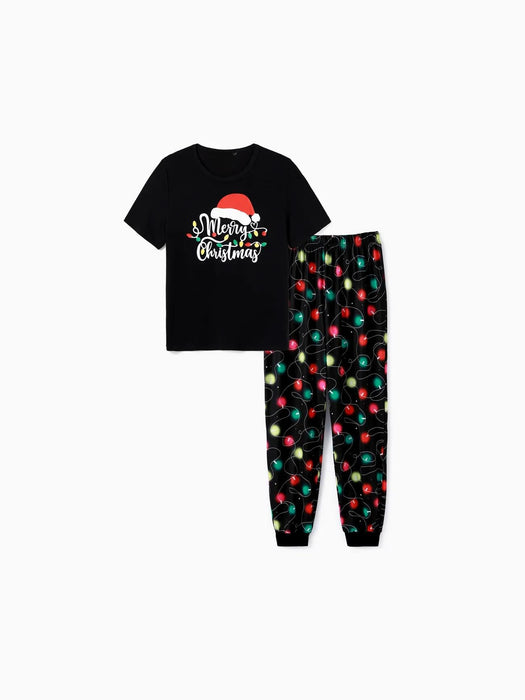 Christmas Family Matching Light Bulb Print Short Sleeves Pajama Set