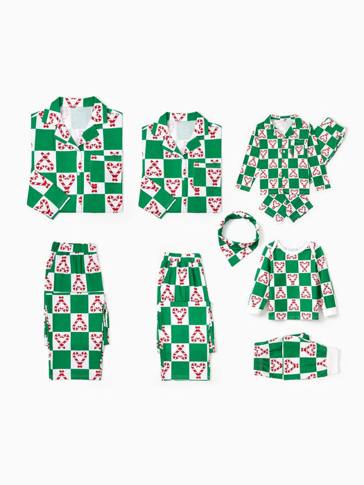 Printed Family Christmas Candy Cane Design Collared Pajama Set