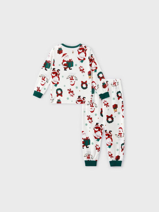 Christmas Family Matching Santa And Wreaths Print Pajama Set