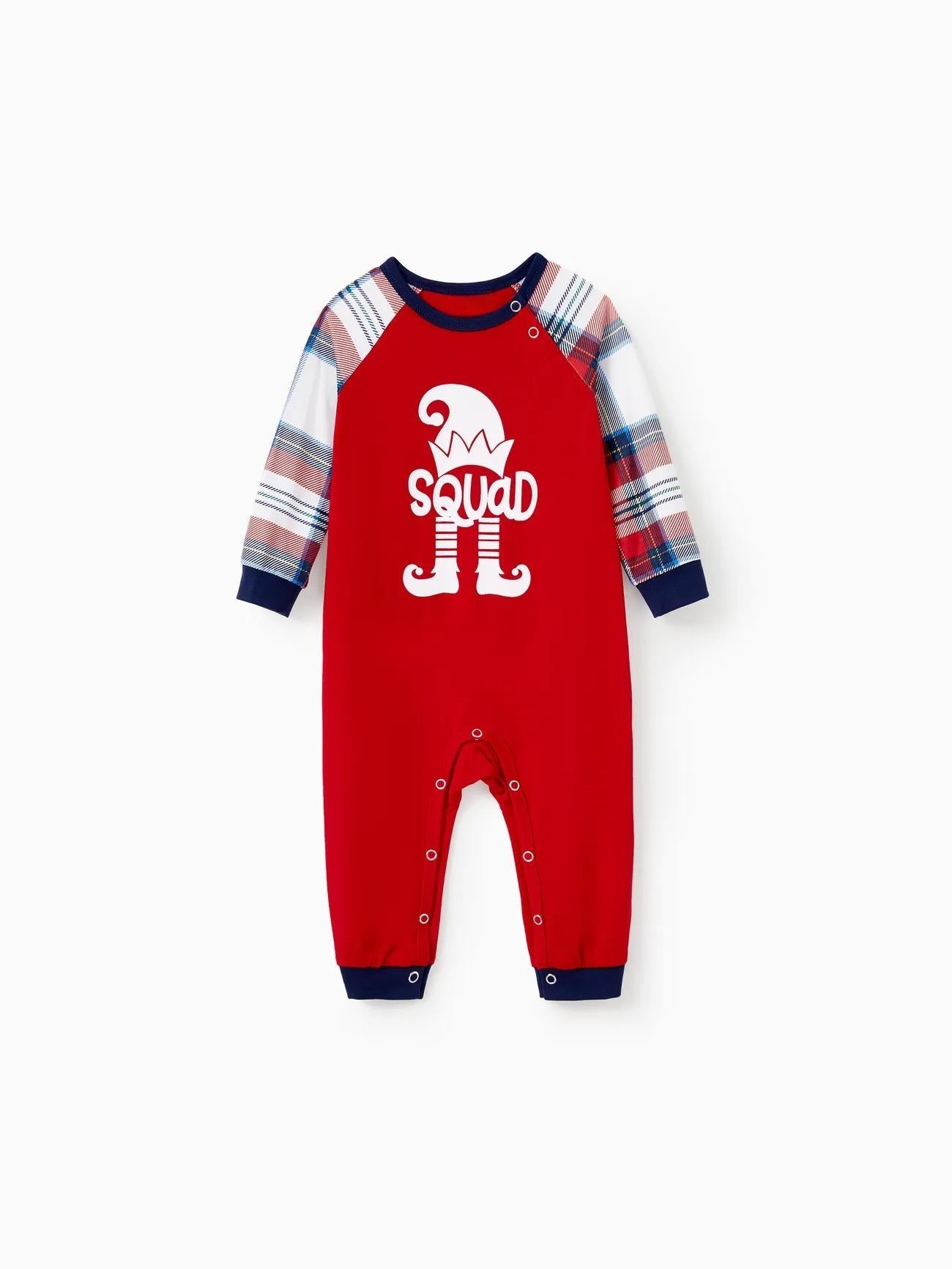 Family Christmas Printed Elf Squad Raglan Top And Plaid Pajama Set