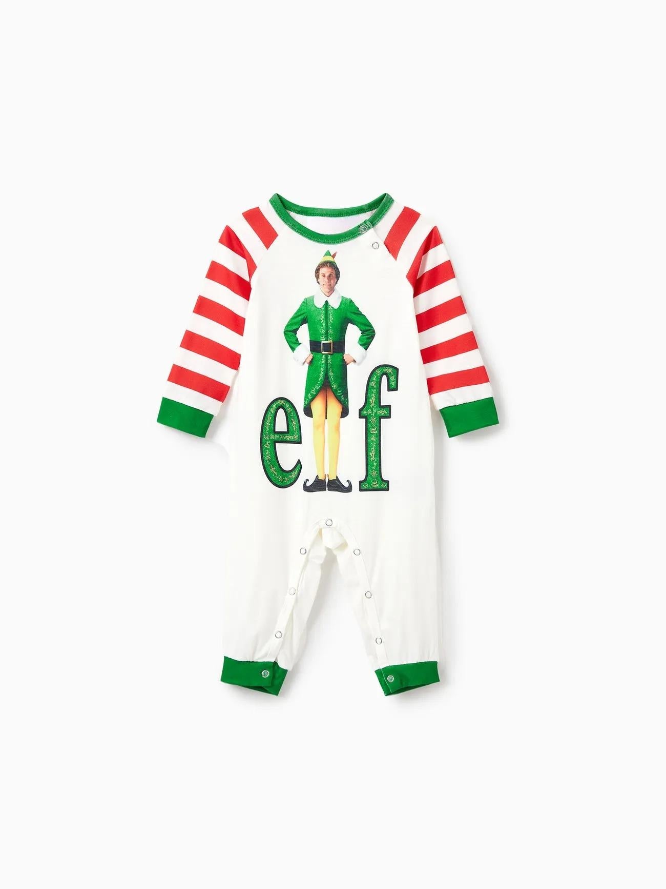 Family Matching Christmas Elf Character Striped Print Pajama Set