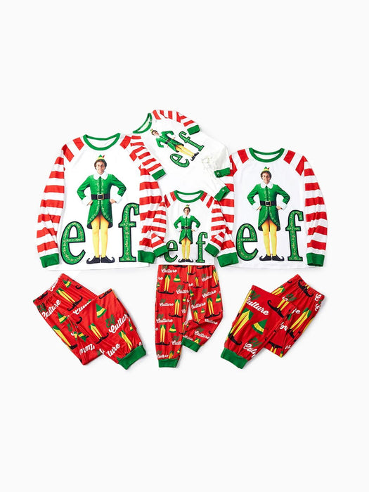 Family Matching Christmas Elf Character Striped Print Pajama Set