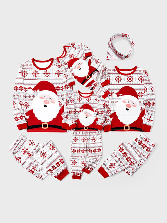 Santa Print Christmas Pajamas Set For Family With Drawstrings