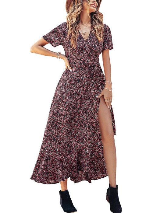 Boho Floral Wrap Maxi Dress