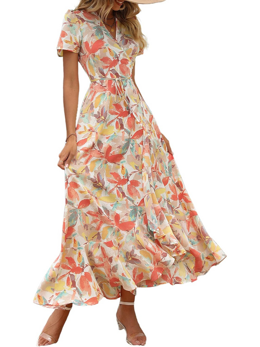 Summer Floral Boho Wrap Maxi Dress