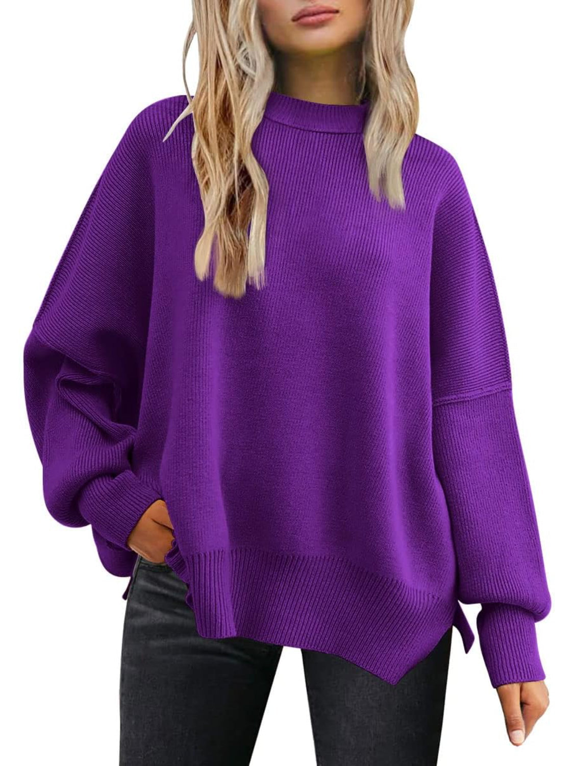 Ribbed Knit Batwing Sweater For Woman