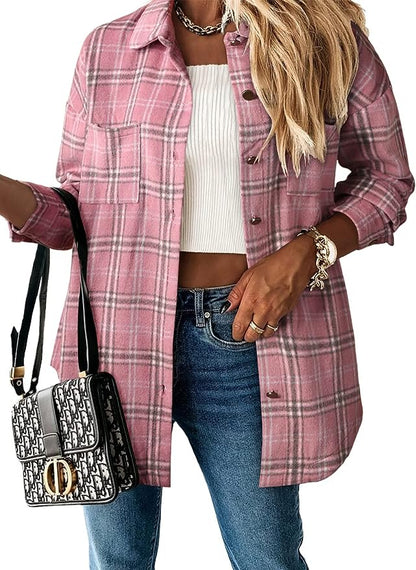 Long Sleeve Plaid Shacket Coat