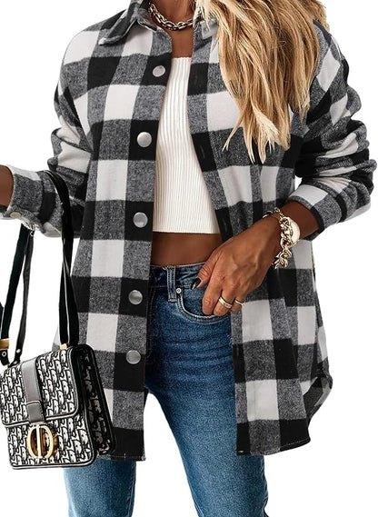 Long Sleeve Plaid Shacket Coat