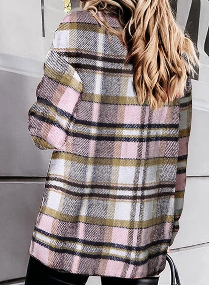 Long Sleeve Plaid Shacket Coat