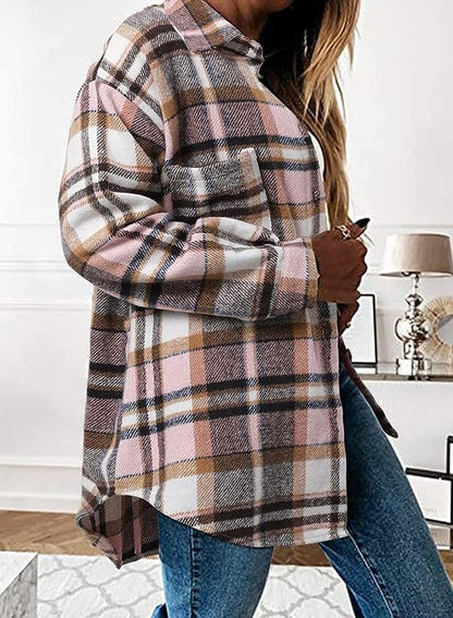 Long Sleeve Plaid Shacket Coat