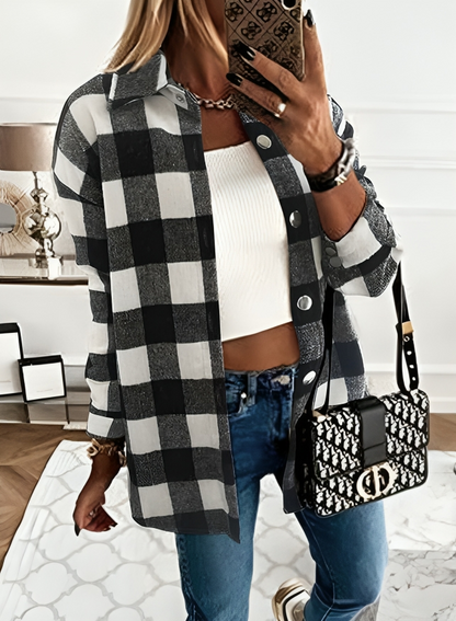 Long Sleeve Plaid Shacket Coat