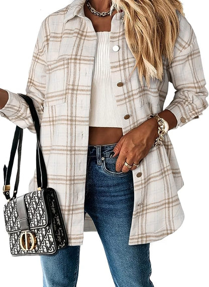 Long Sleeve Plaid Shacket Coat