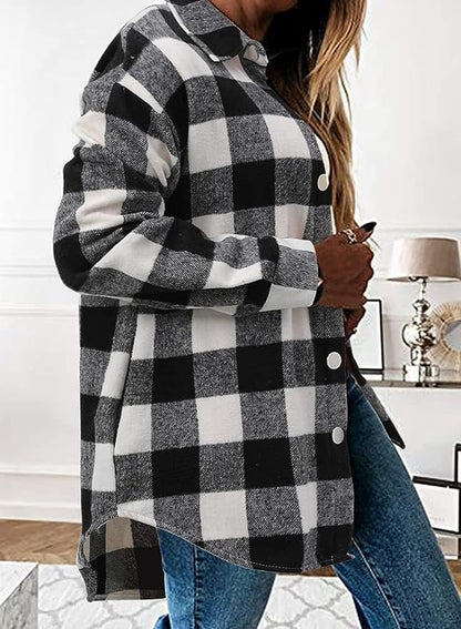 Long Sleeve Plaid Shacket Coat