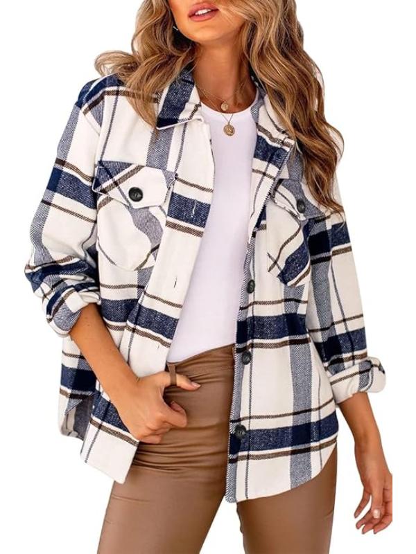 Women Plaid Pattern Jacket With Collared Design