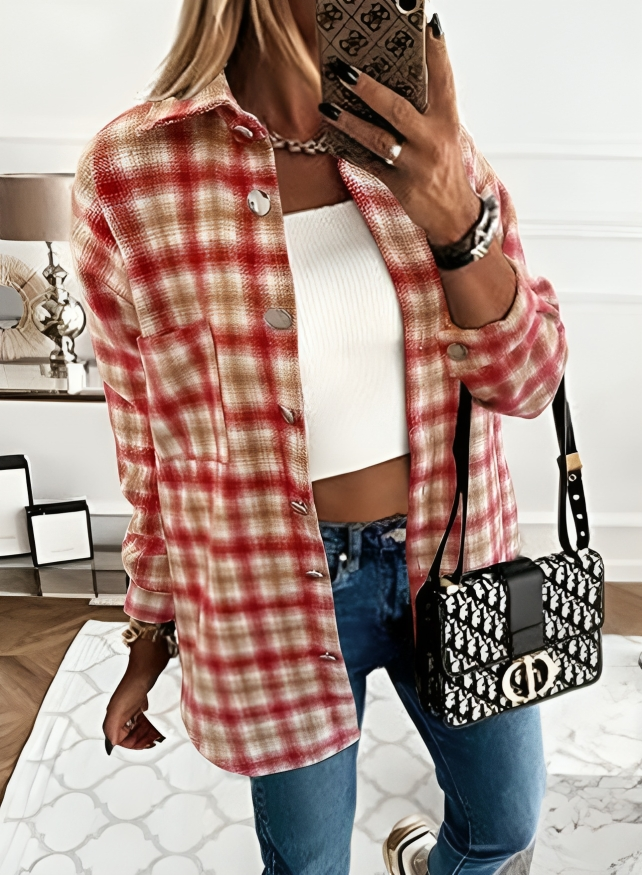 Long Sleeve Plaid Shacket Coat