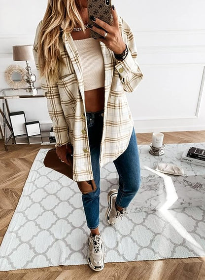 Long Sleeve Plaid Shacket Coat