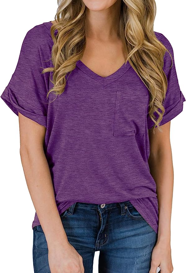 Short Sleeve V Neck Loose Casual T Shirt