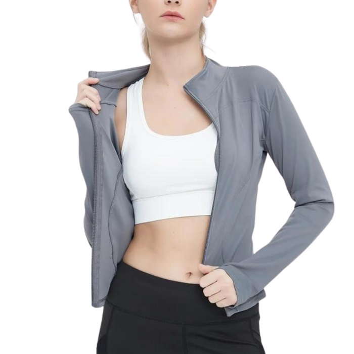 Long Sleeve Fitted Jacket With Zip Closure