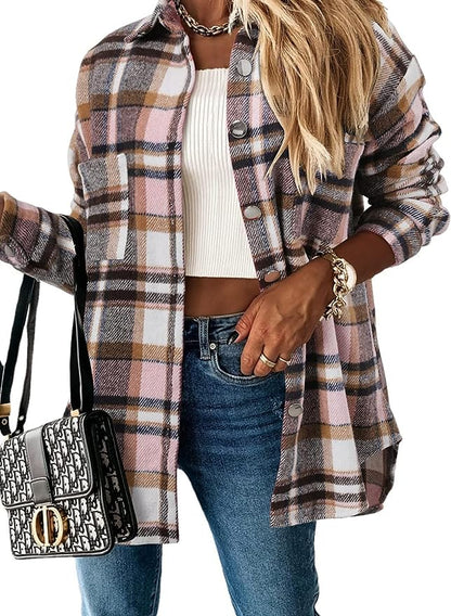 Long Sleeve Plaid Shacket Coat