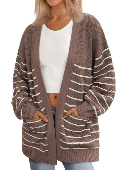 Oversized Striped Knit Cardigan With Pockets